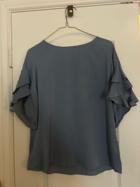 Naked Zebra Dusty Blue Ruffle Sleeve Blouse